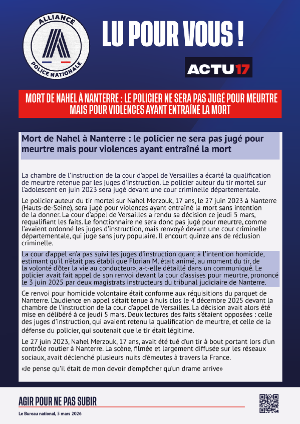 AFFAIRE NAHEL renvoi vers une cour criminelle départementale