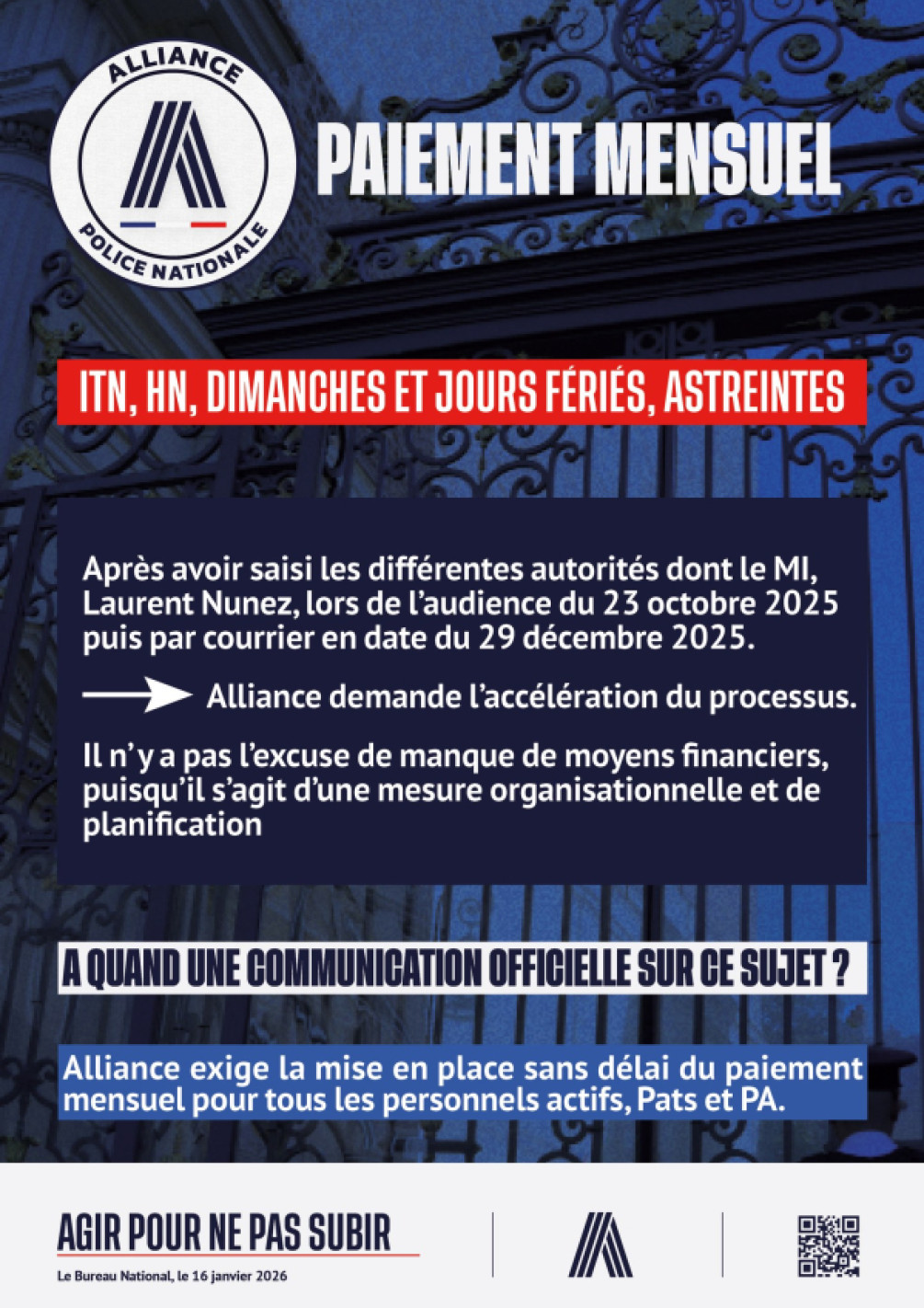 PAIEMENT MENSUEL ITN, HN, JOURS FERIES, ASTREINTES